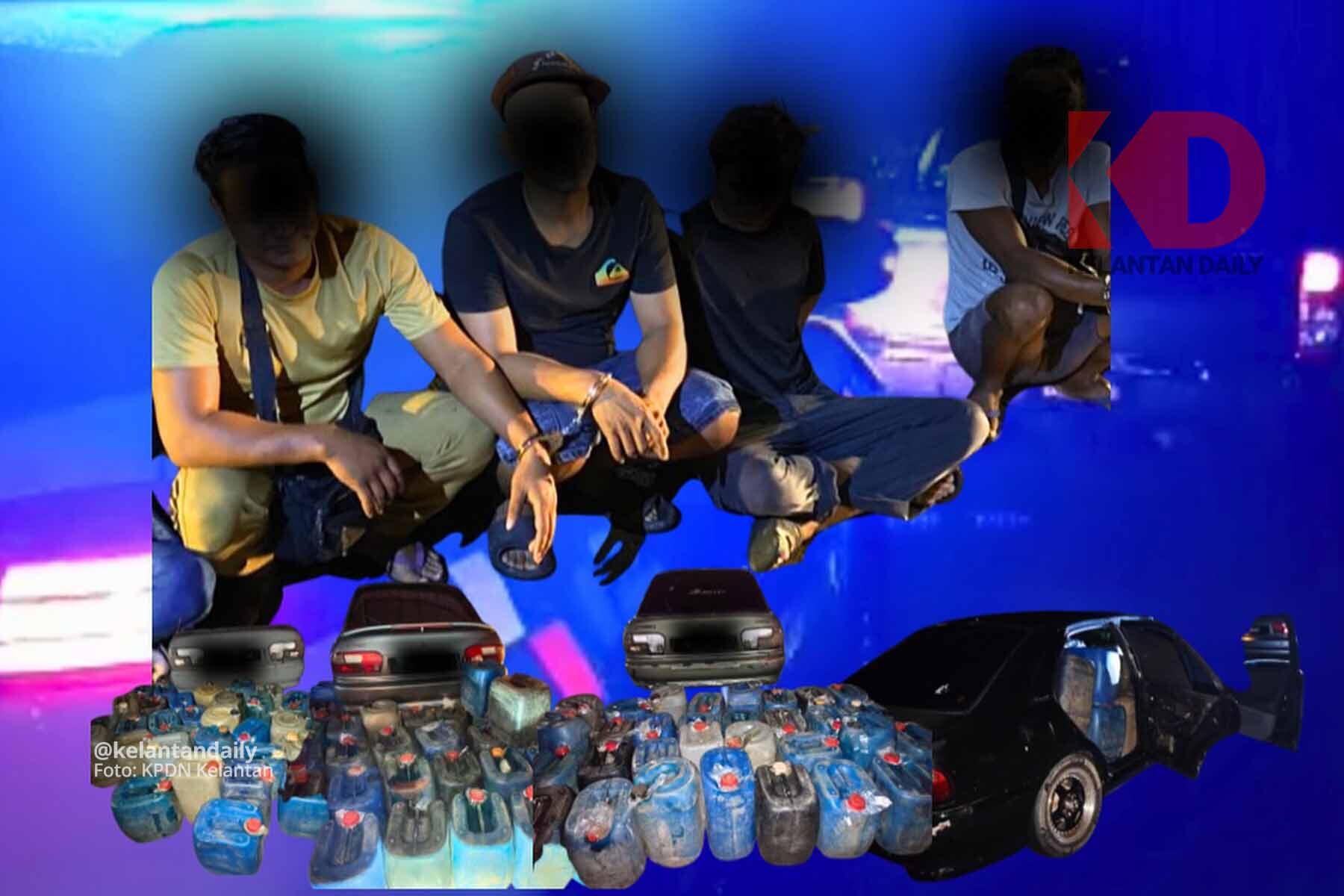 Empat lelaki ditahan dipercayai cuba seludup 4,140 liter petrol bersubsidi