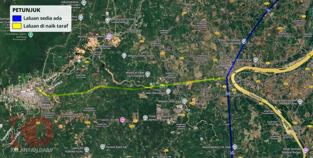 Peta laluan kereta api Pasir Mas ke Rantau Panjang