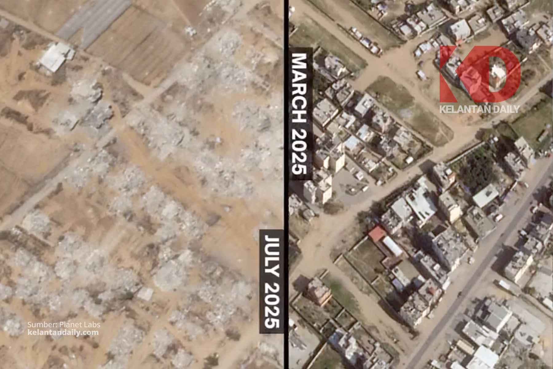 imej satelit Gaza sebelum dan selepas serangan