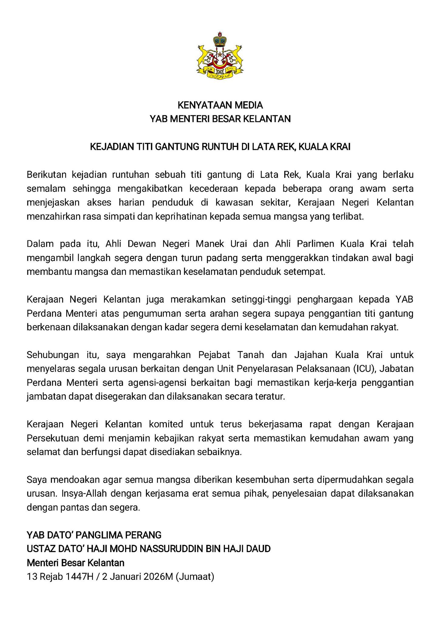 Kenyataan Media Menteri Besar Kelantan