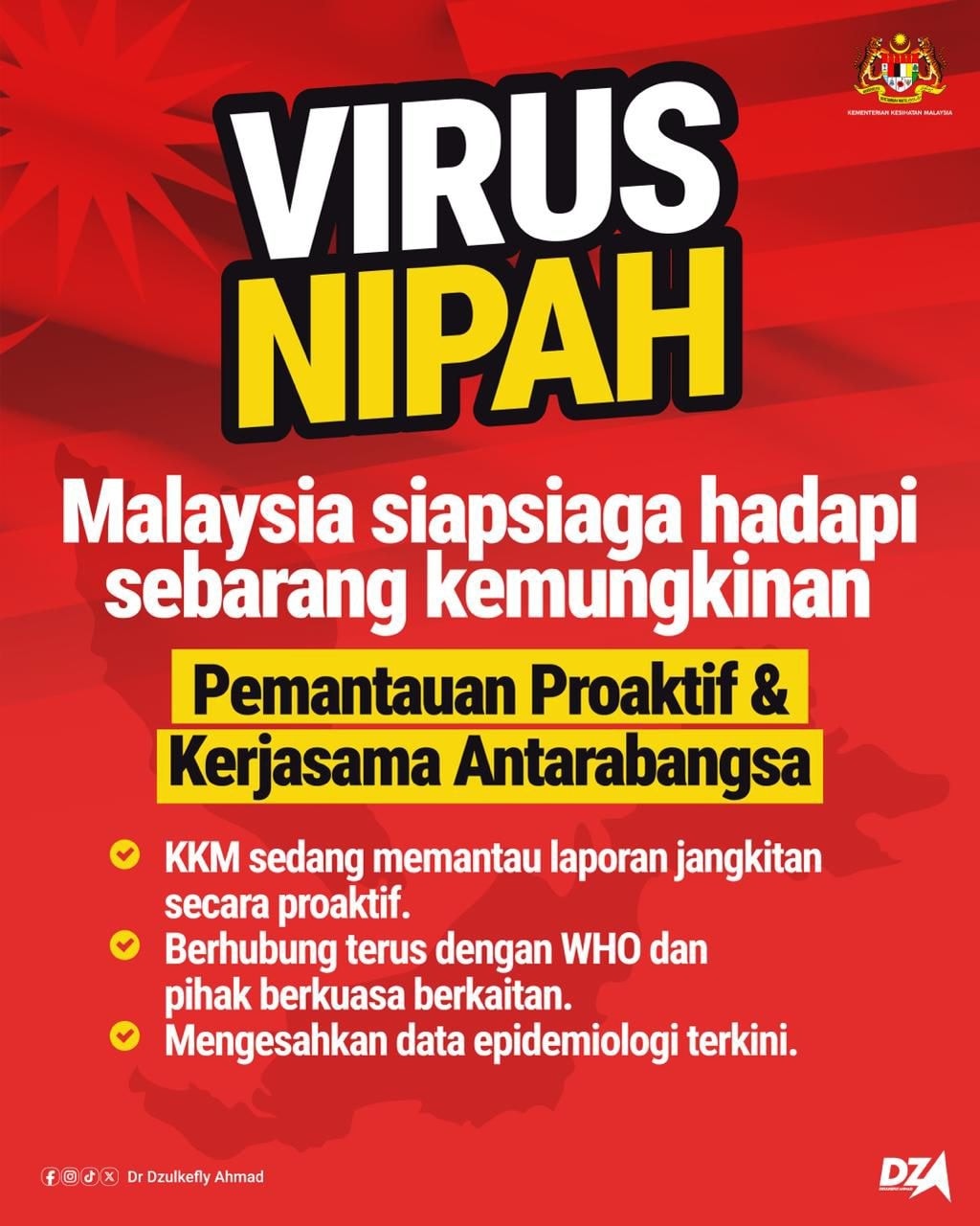 KKM waspada virus nipah di Malaysia