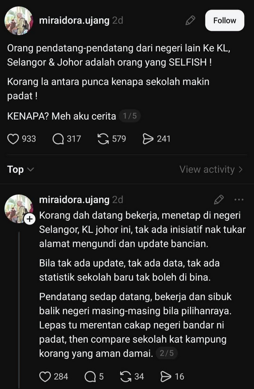 pendatang negeri lain ke KL Selangor dan Johor