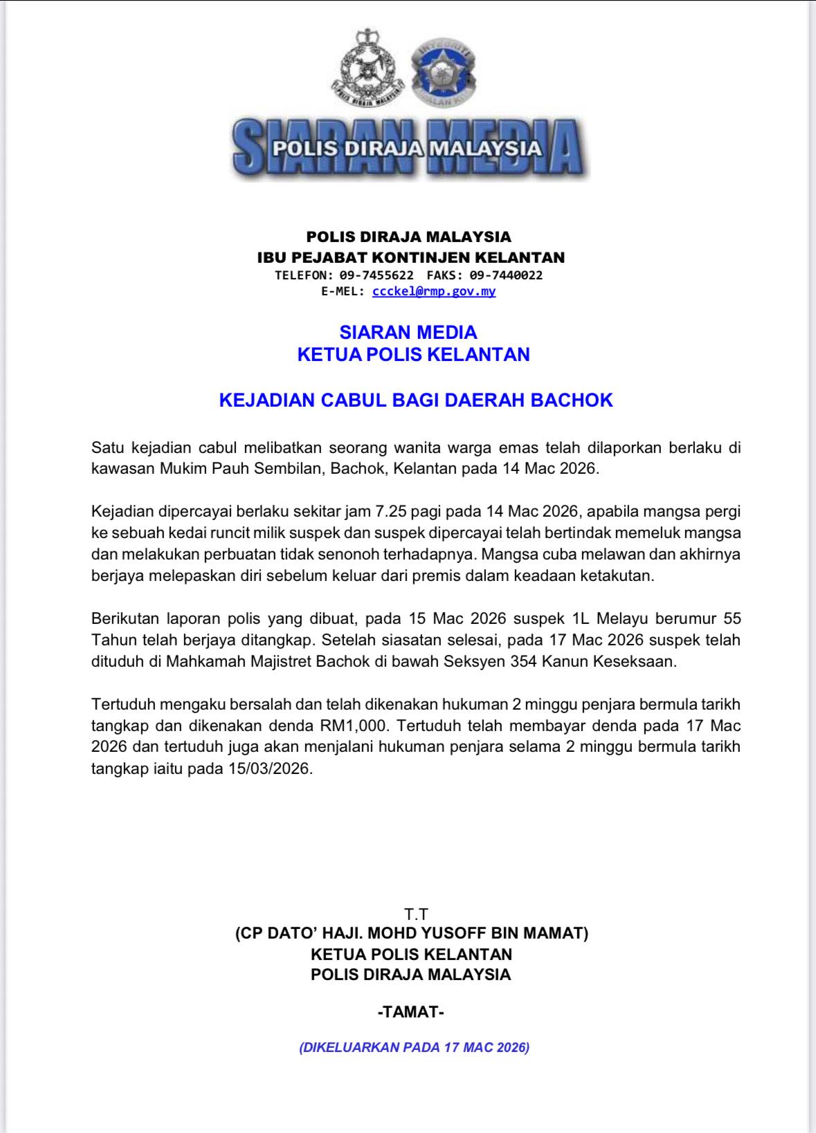 siaran media polis kelantan