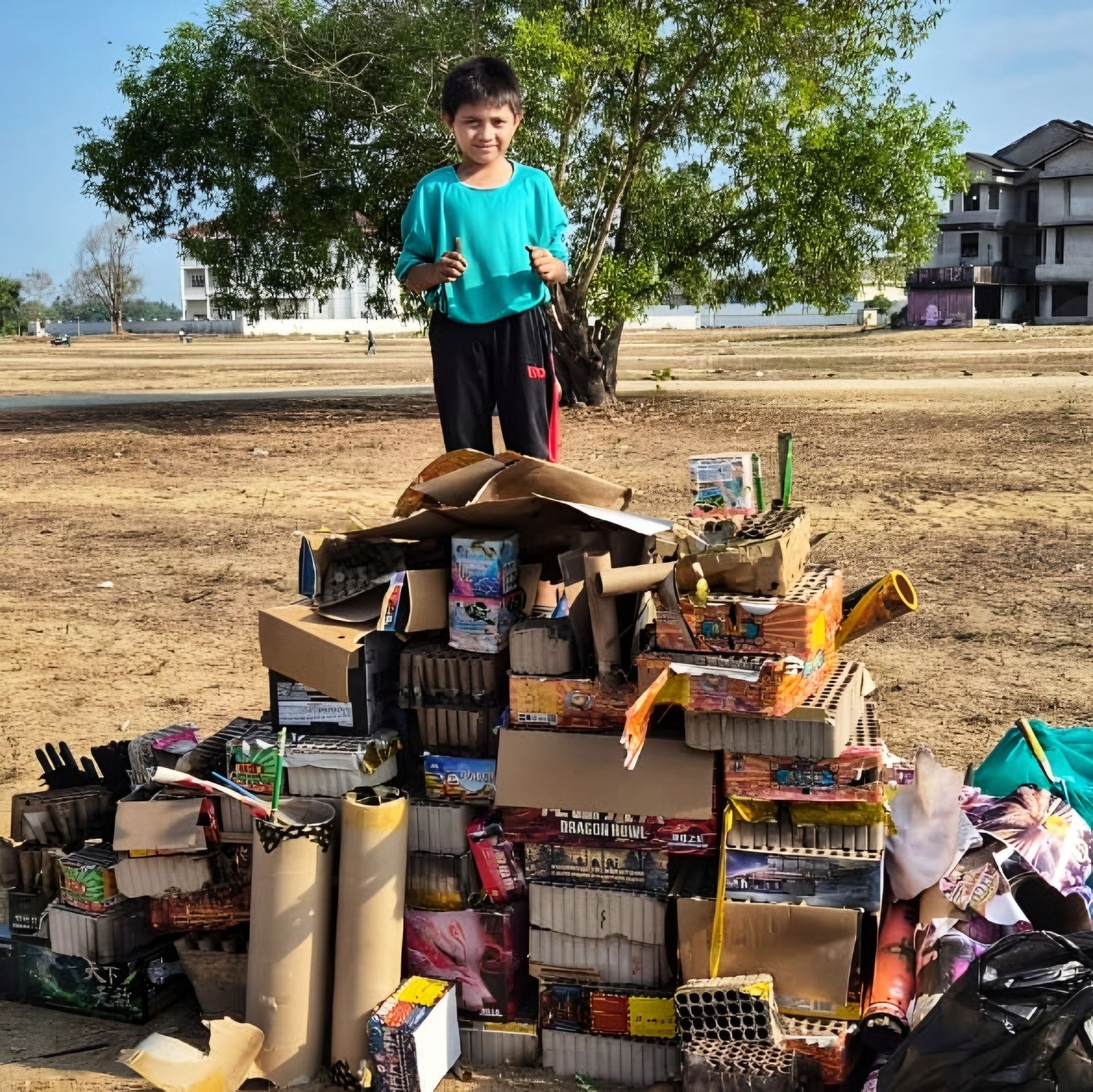 Sebahagian daripada sisa mercun yang ditinggalkan sejak malam raya. Foto: Geng Plastik Ija