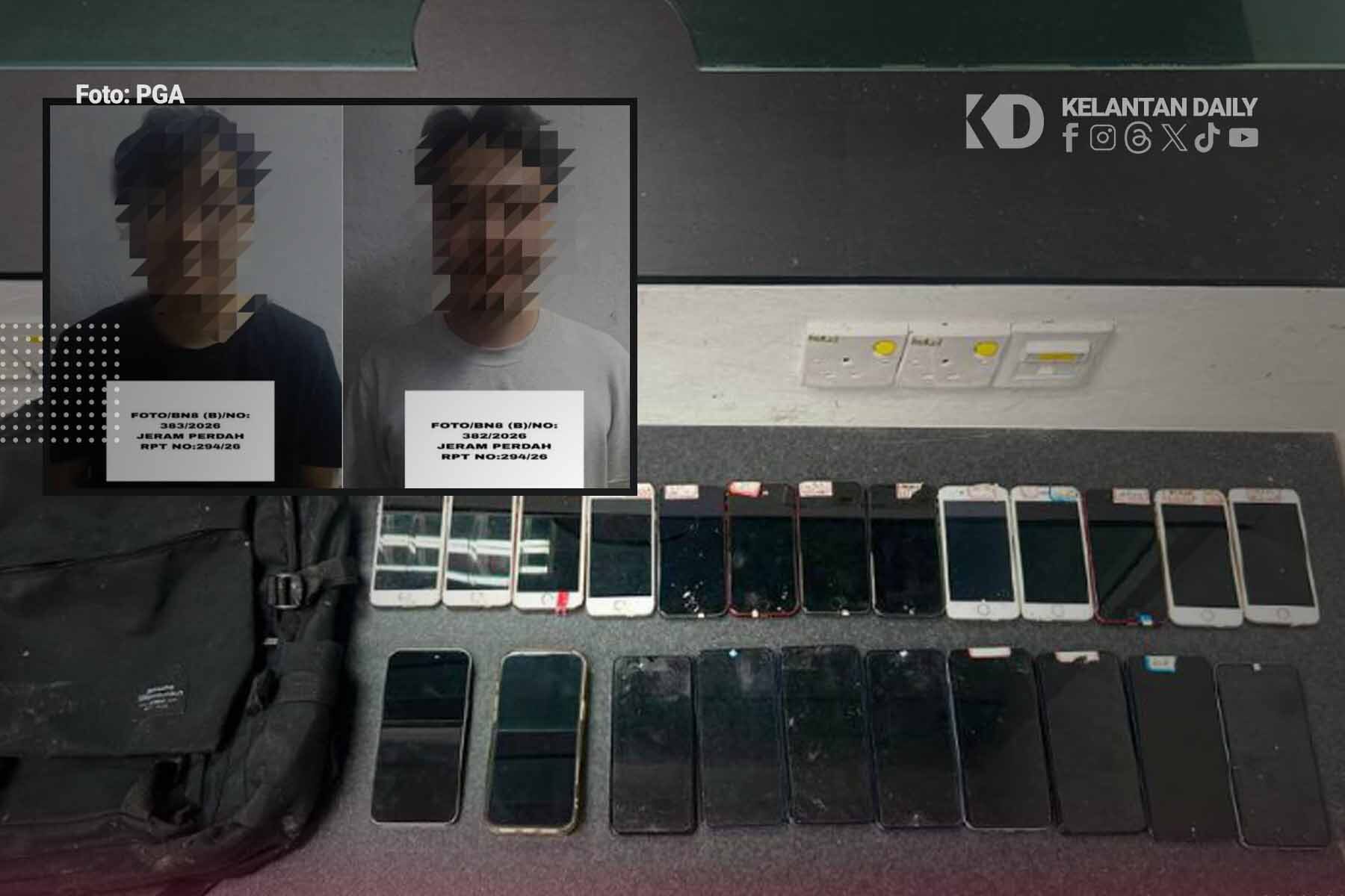 Dua Scammer Warga China Ditahan Di Pasir Mas, 142 Kad Sim Dan 45 Telefon Dirampas