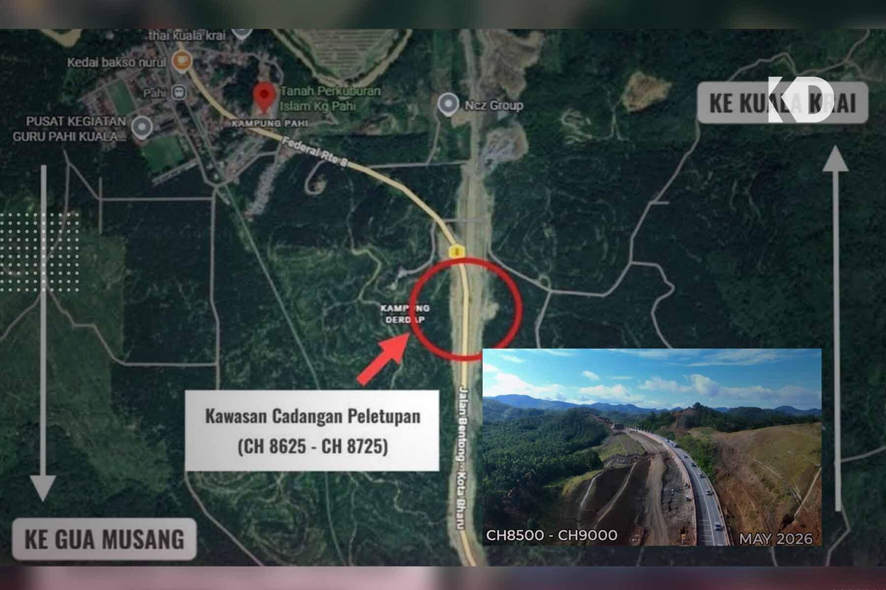 Jalan Kuala Krai–Gua Musang Ditutup Sementara 28 Julai Bagi Kerja Letupan Batu
