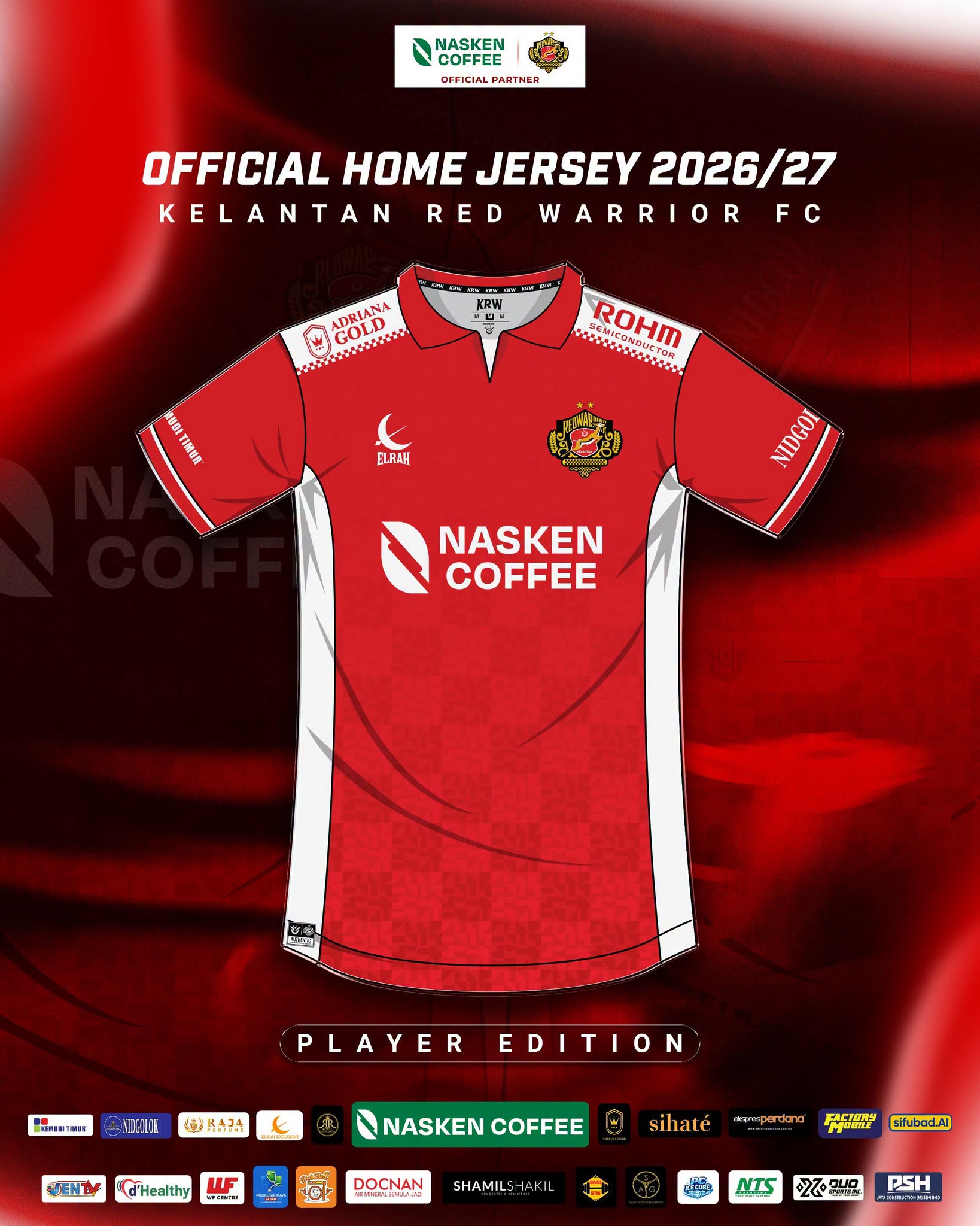 Jersi Kealantan Red Warrior 2026 2027