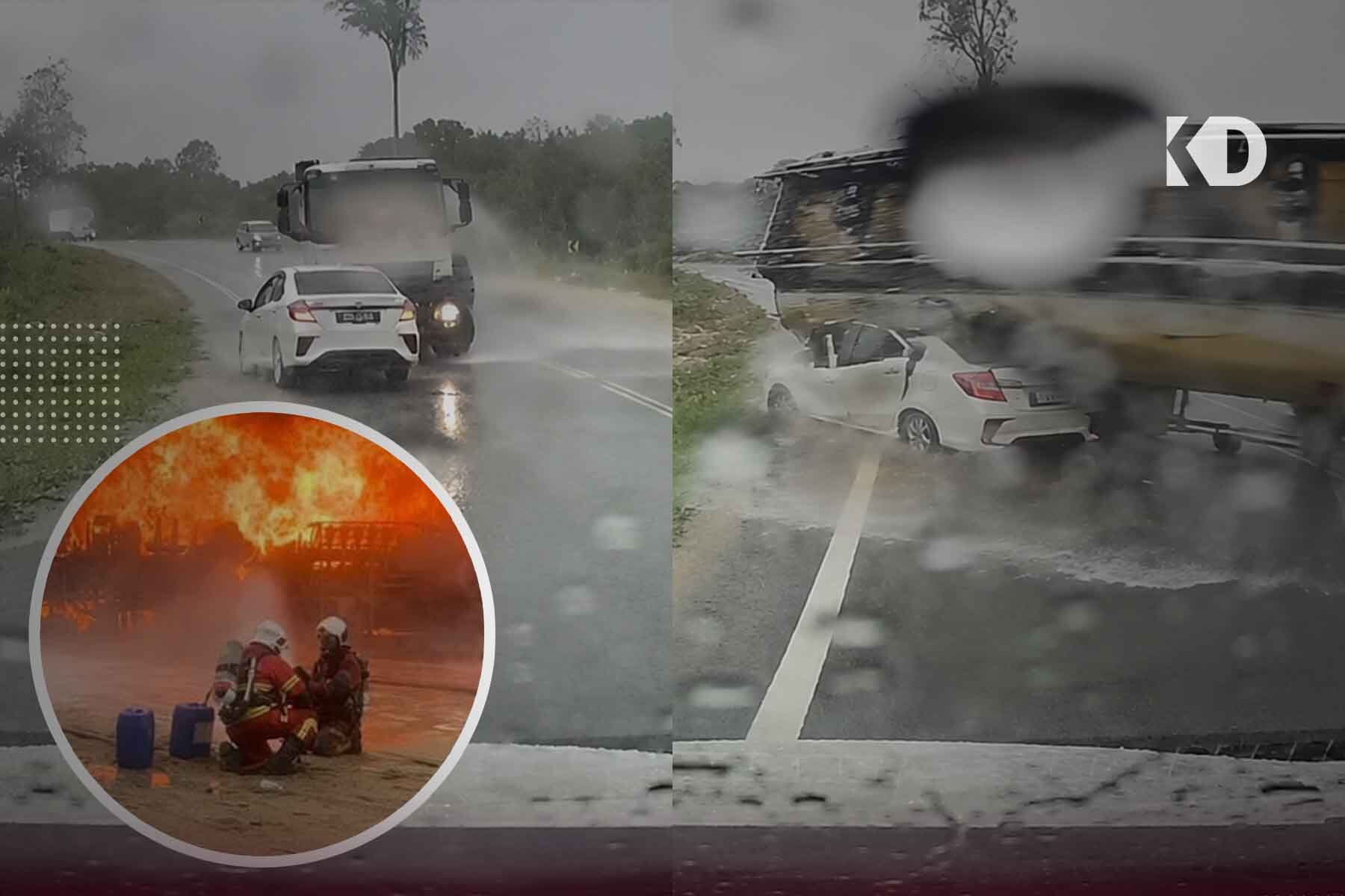 Kereta Dihempap Lori Tangki Sebelum Terbakar, Semua Mangsa Disyaki Rentung