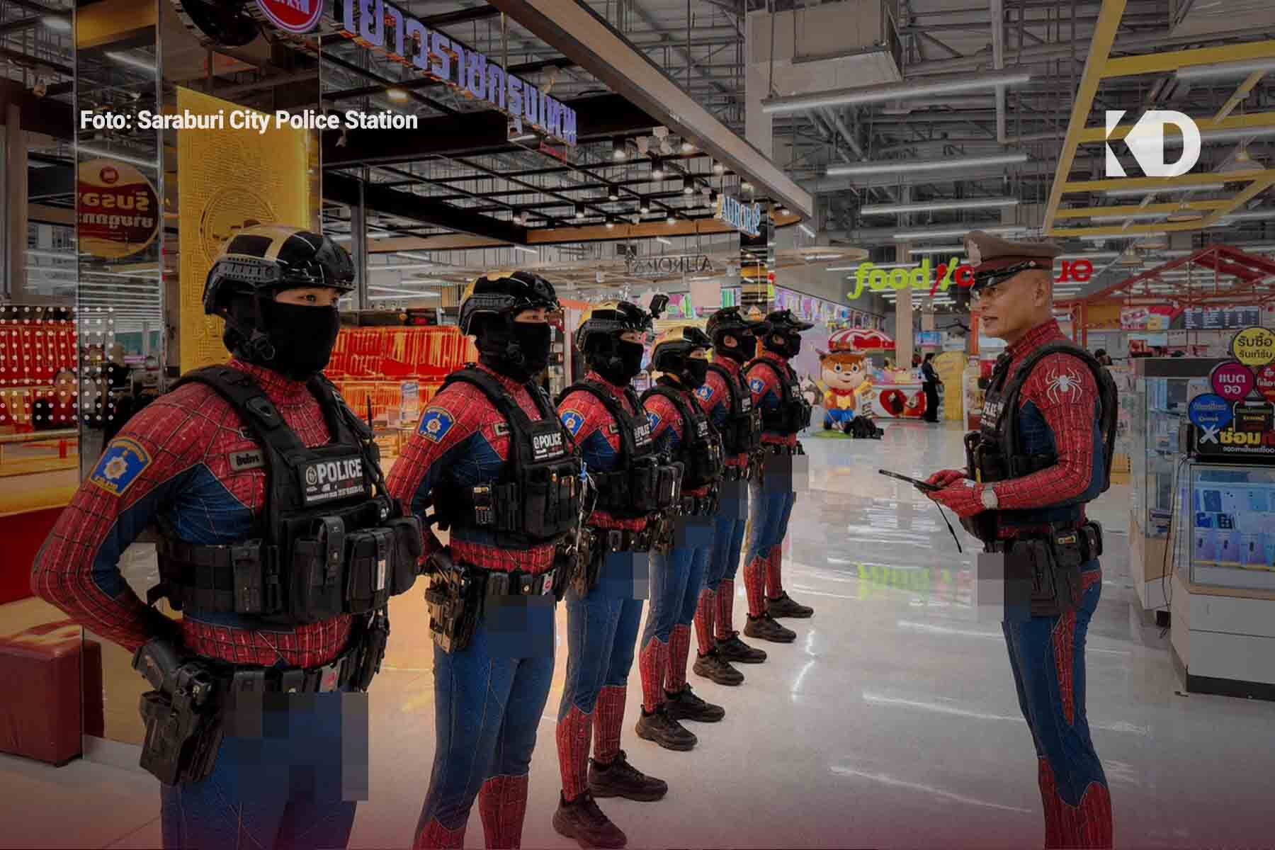 Saraburi City Police Thailand wear spiderman costume